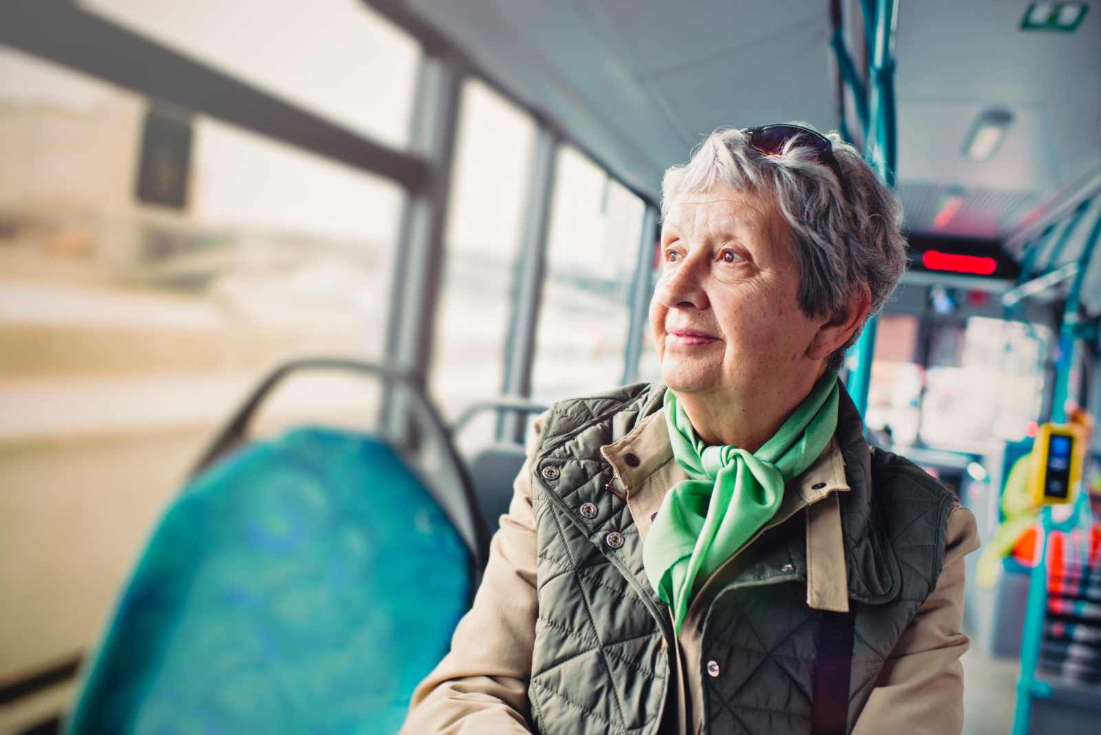 Senior woman in the bus